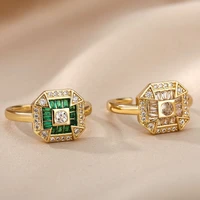 office stainless steel square ring for women friends vintage green zircon cross finger ring luxury summer party jewelry anillos