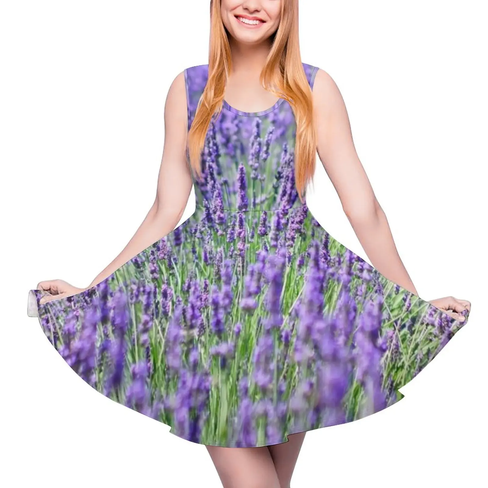 

Lavender Fields Dress Sleeveless Garden Flowers Print Aesthetic Dresses Summer Female Big Size Cute Graphic Skate Dress