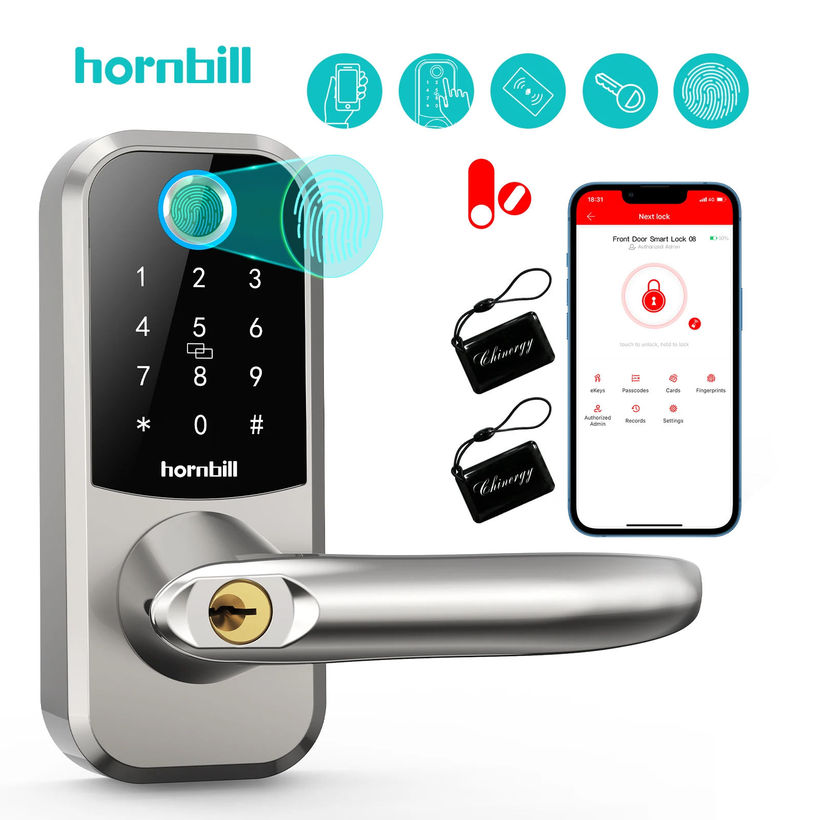 

Bluetooth Smart Door Lock Electronic Biometric Fingerprint APP Remote Control Key Fobs Alexa Handle Keyless Entry Locks for Home