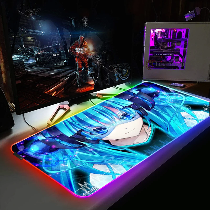 Led Mousepad H-Hatsunes Miku Rgb Mouse Pad Cheap Pc Gamer Cabinet Deskmat Backlight Office Accessories Desk Xxl Gaming Table Mat