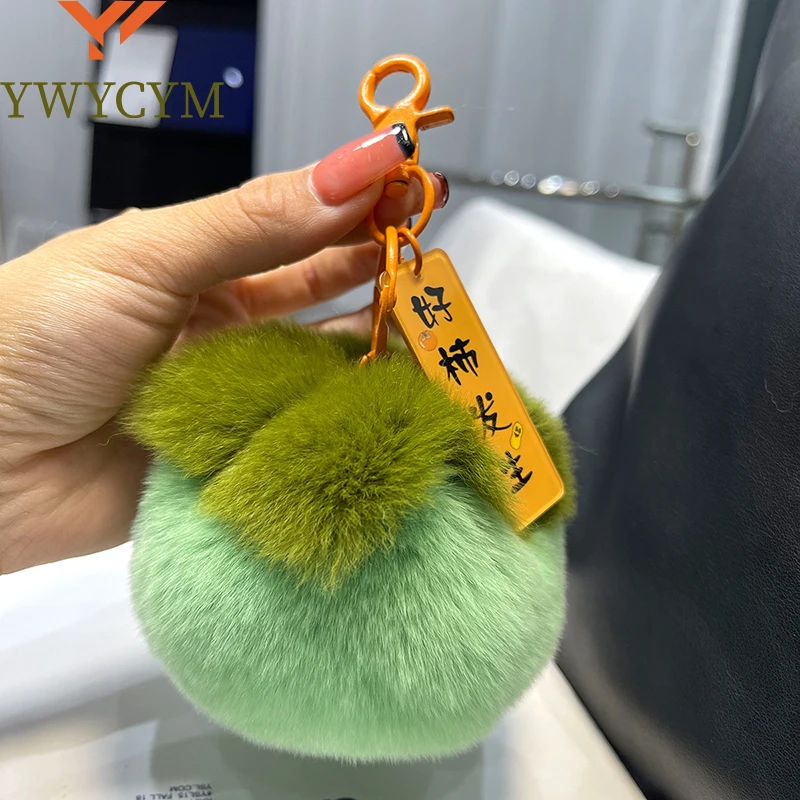 

2023 Real Rabbit Hair Mini Cute Small Persimmon Keychains Women Plush Rex Rabbit Fur Car Key Chain Bag Decoration Pendant Gift