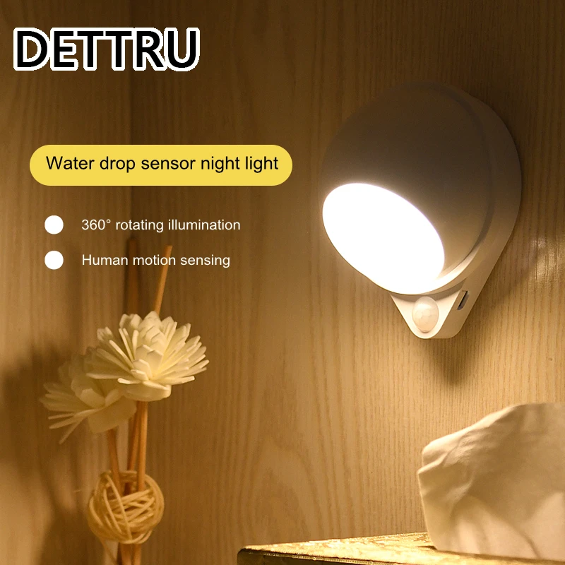 

Датчик движения PIR, индукционный перезаряжаемый Магнитный светодиодный ночник в виде капли воды, активированный настенный светильник, свет...