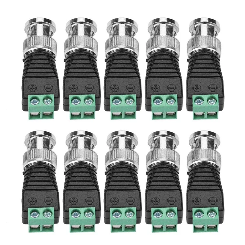 

10Pcs Male Screw Terminal Connector, Green Coaxial BNC Male Connector Adapter Screw Terminal CCTV Video Balun Camera