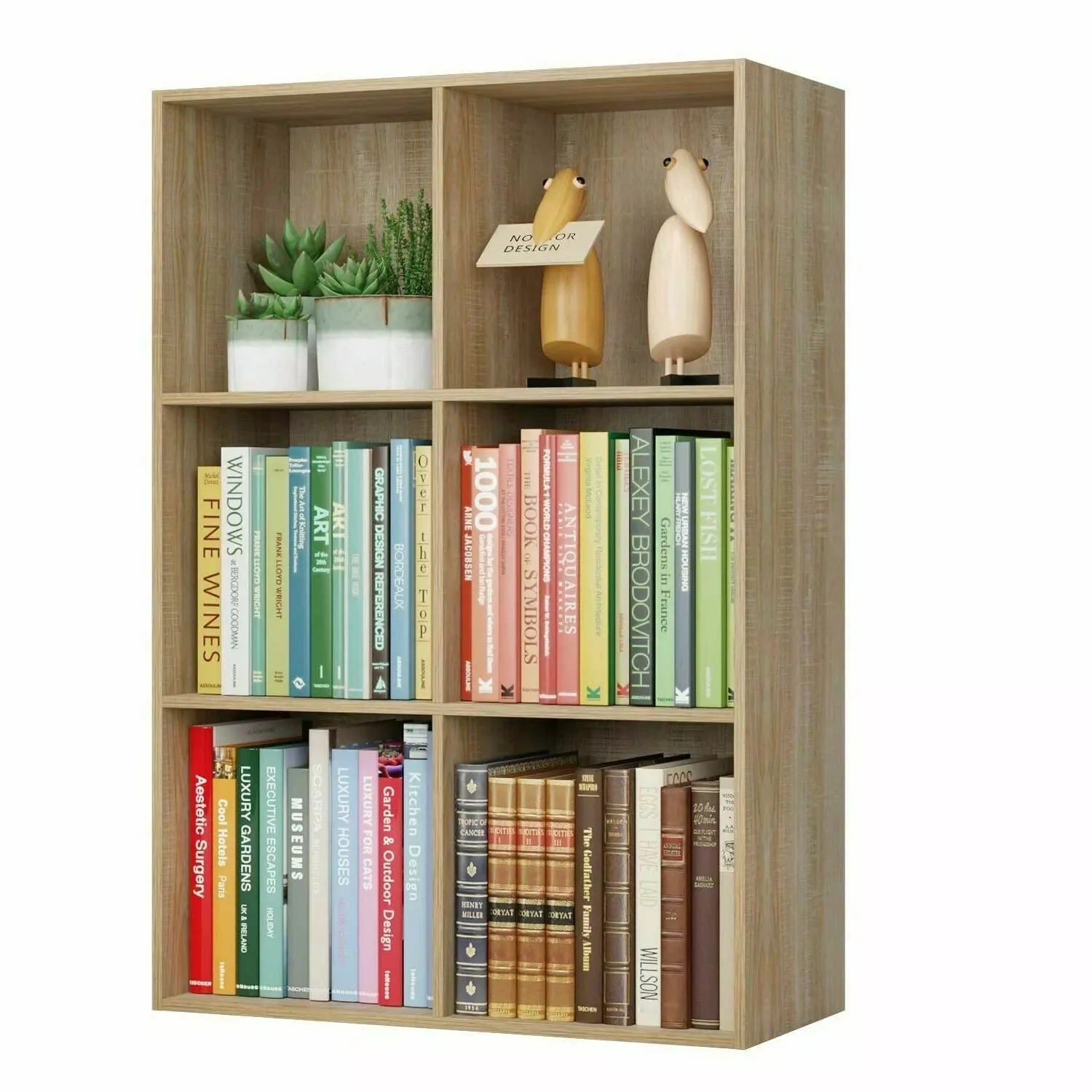 

Bookcase 3-Tier Bookshelf Freestanding Display Stand 6 Cubes Storage Cabinet Wooden Shelving Unit 65.5x29.5x97cm (Oak)