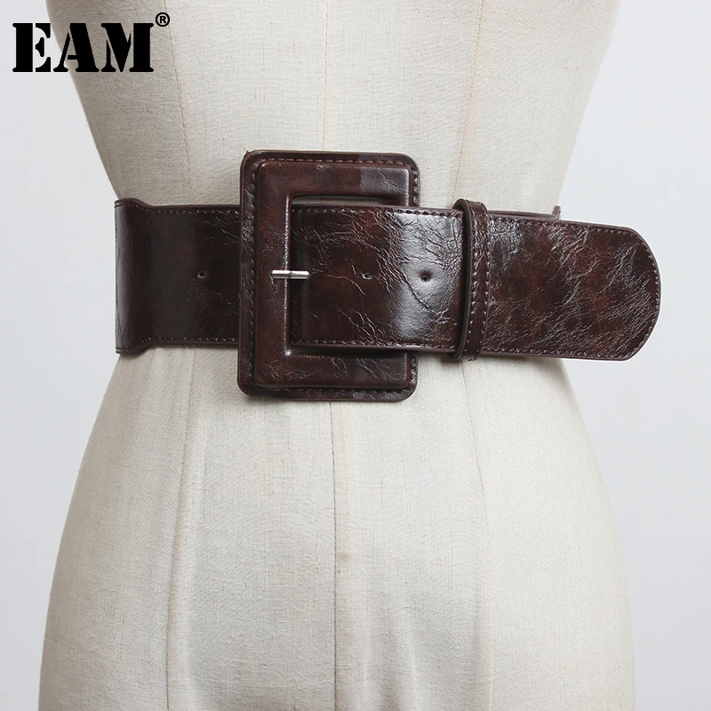

[EAM] Multicolor Square Buckle Pu Leather Wide Belt Personality Women New Fashion Tide All-match Spring Autumn 2023 1DD3188