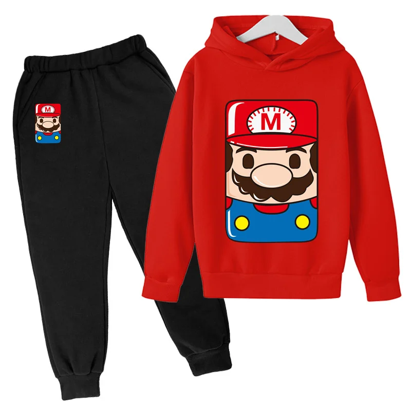 Marios-bros Hoodie Kids Clothes Boys Sports Girls Sweashirt Set Spring Autumn Children Hoodie+Pants 2Piece Teen Cute Hoodie Suit