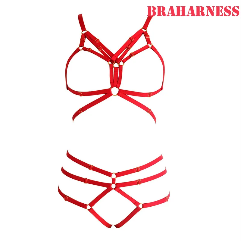 

Women Body Harness Bondage Garter Belt Harness Set Red Elastic Adjust Sexy Lingerie Adjust Sexy Goth Fetish Pole Dance Rave Wear