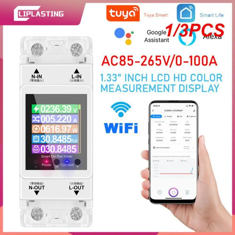 

1/3 шт. AC 110В 220В 100A Tuya Smart Life WiFi Din-рейка пульт дистанционного управления монитор кВтч Электрический счетчик энергии 50/60Гц с