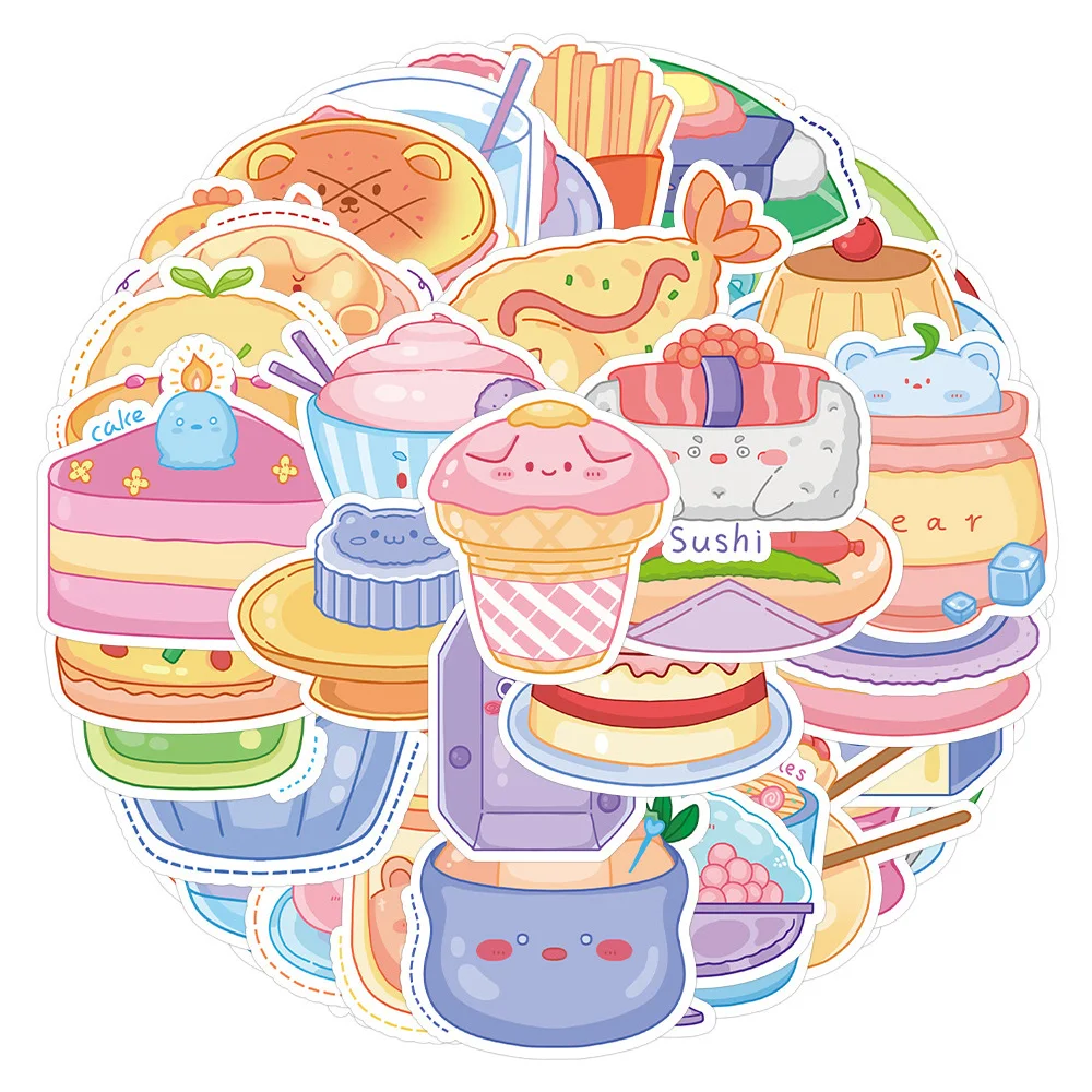 

10/30/60pcs Cute Snacks Anime Stickers Art Graffiti Decal Scrapbooking Fridge Water Bottle Laptop Cartoon Sticker for Kids Girls
