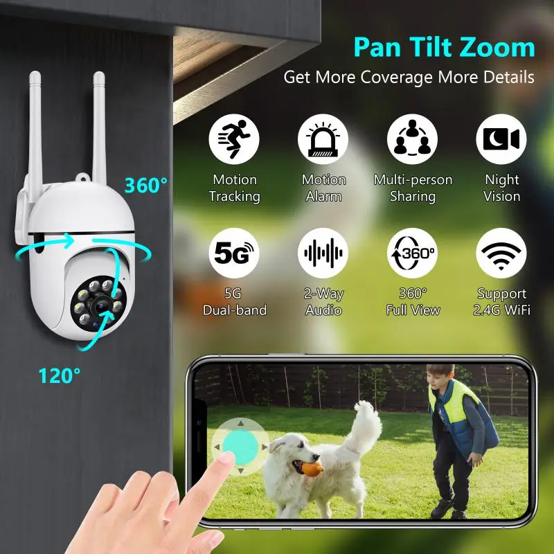 

1080P PTZ Wifi IP Camera Outdoor 4X Digital Zoom AI Human Detect Wireless Camera H.264 P2P Audio 2MP 3MP Security CCTV Camera