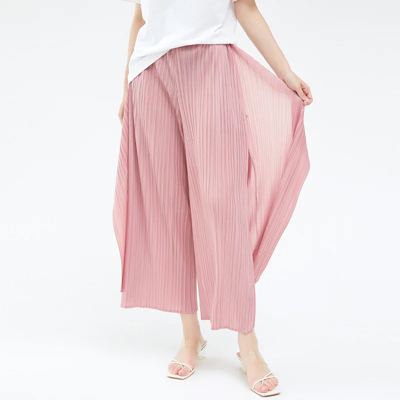 Autumn streamer pants design sense slit drape wide-leg pants women's lace-up thin trousers straight-leg pants