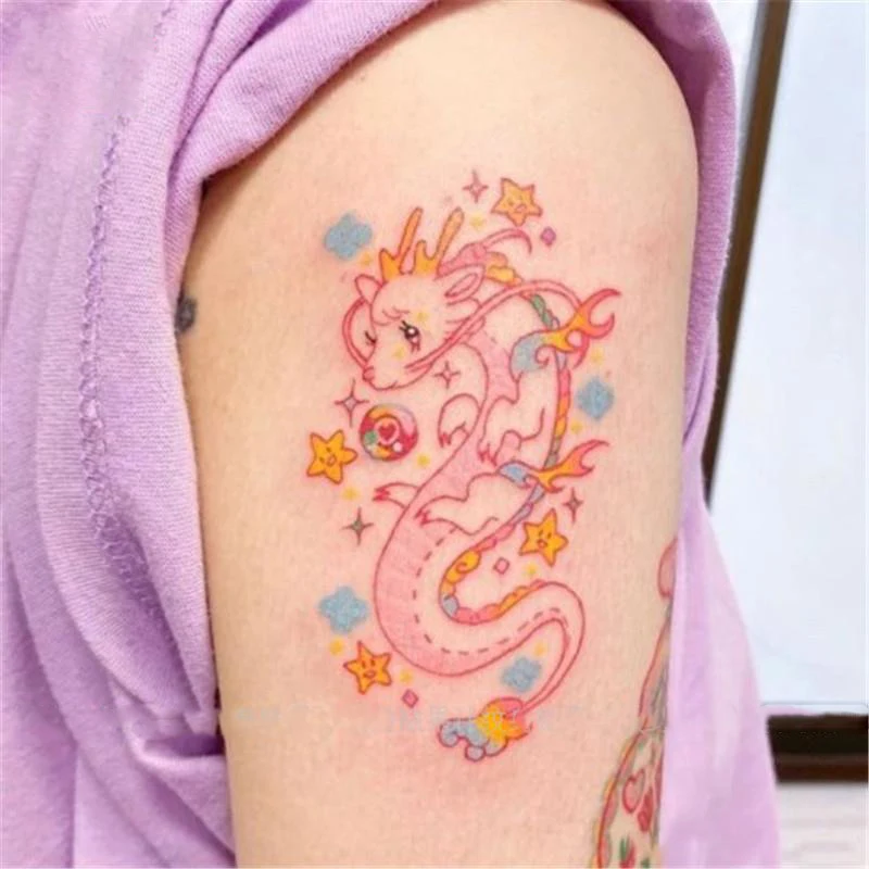 Cute dragon Japanese anime tattoo stickers Fashion Women Girl Body Art Makeup Temporary Tattoo Sticker