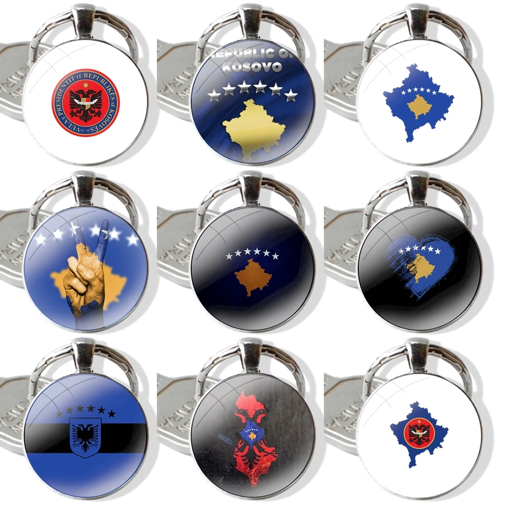 

Kosovo National flag Cartoon Design Fashion Creative Pendant Car Key Chains Handmade Glass Cabochon Keychain