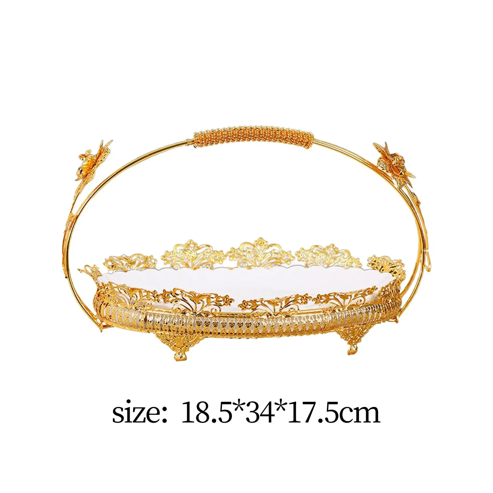 

Elegant Fruit Basket Serving Tray Snack Display Tray Candy Plate Platter with Handle Iron for Home Countertop Kitchen Birthday