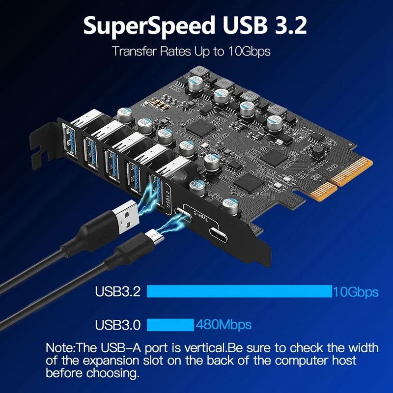 

PCI-E To USB 3.2 Type Card PCIE Adapter Card 7 Ports Gen 2 Adapter With 20 Gbps Bandwidth Expansion Card For Desktop