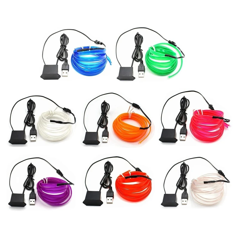 

5M Car Interior Lighting LED Strip Decoration Wire Rope Tube Line Flexible Light With USB