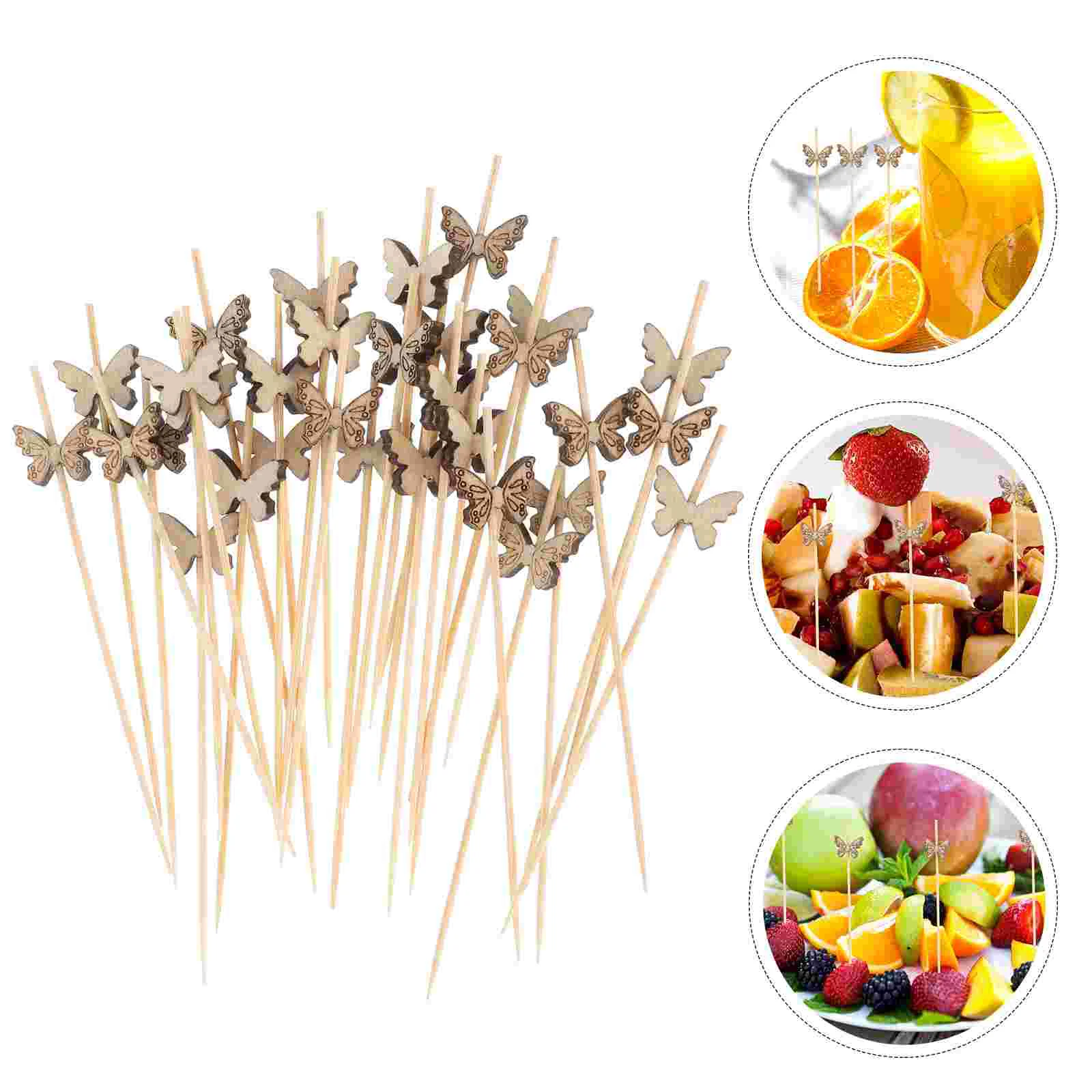 

Snack Bar Restaurant Supplies Wooden Fruit Picks Sushi Sticks Butterflies Drink