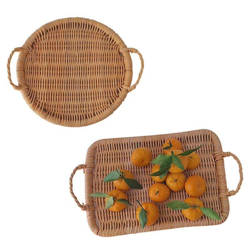 

Плетеный лоток для фруктов ручной работы, лоток для хранения из ротанга, плетеная корзина, дисплей для еды
