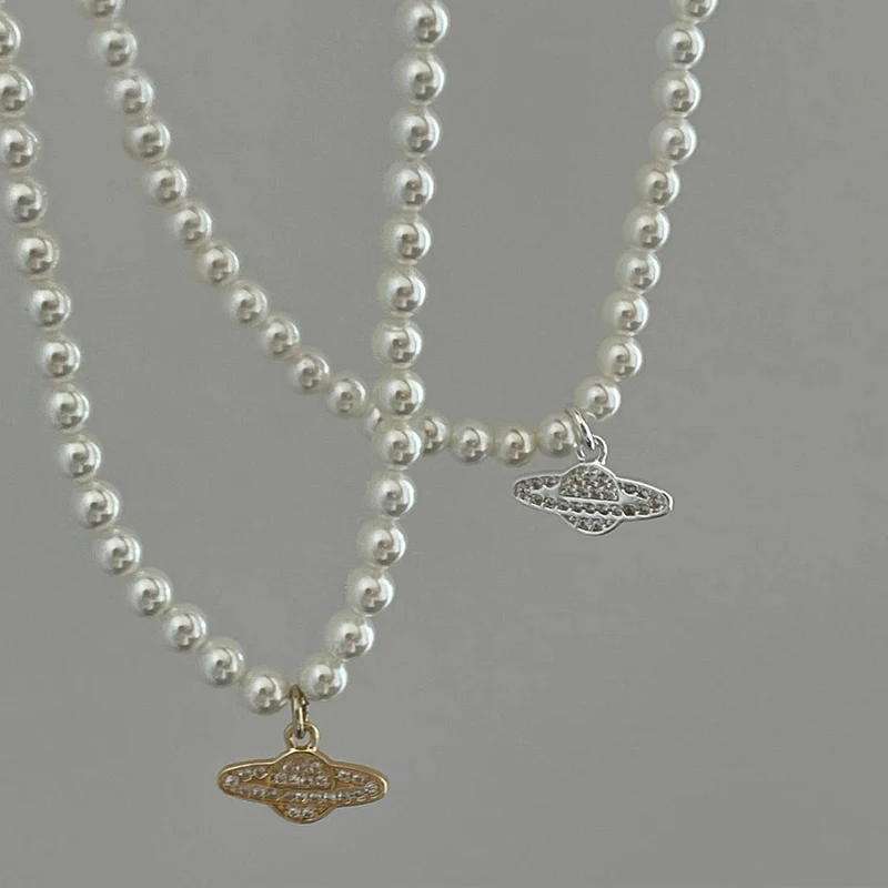 Жемчужное ожерелье для женщин Y2K Подвески планеты Сатурн чокер роскошный Циркон модная трендовая бижутерия женский подарок