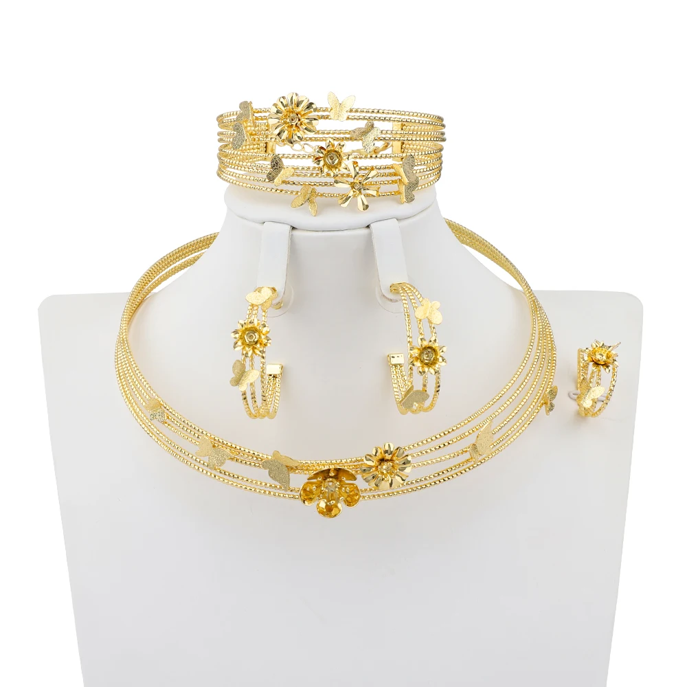 

Italian Women's Jewelry Butterfly Flower Necklace Earrings Bracelet Ring Set Luxury Elegant Party Holiday Daily Accessories