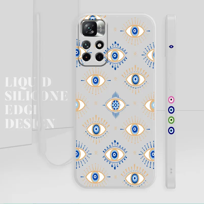 

Candy Color Silicone Case For Redmi Note 11 10 9 8 7 10T 9T 9S Pro 10 10C 9 9C 9A 8 K40 Liquid Shell Blue and Gold Evil Eye