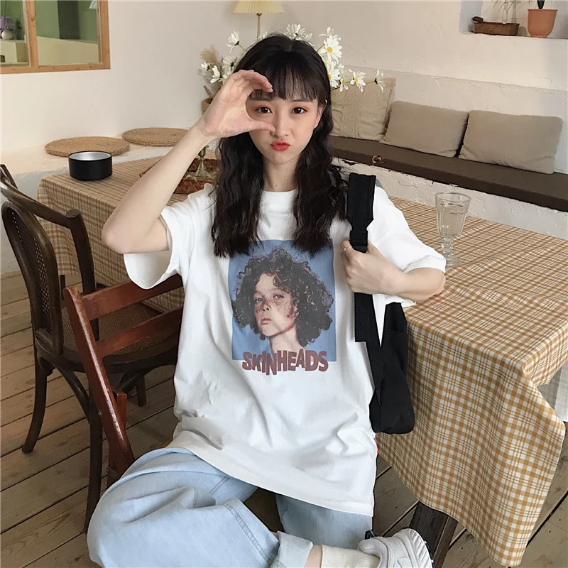 

Funny Cartoon Graphic T-Shirts For Women Loose Personality Emo Clothing Vintage Clothes Goth Students Y2k Tops Urban Clothing