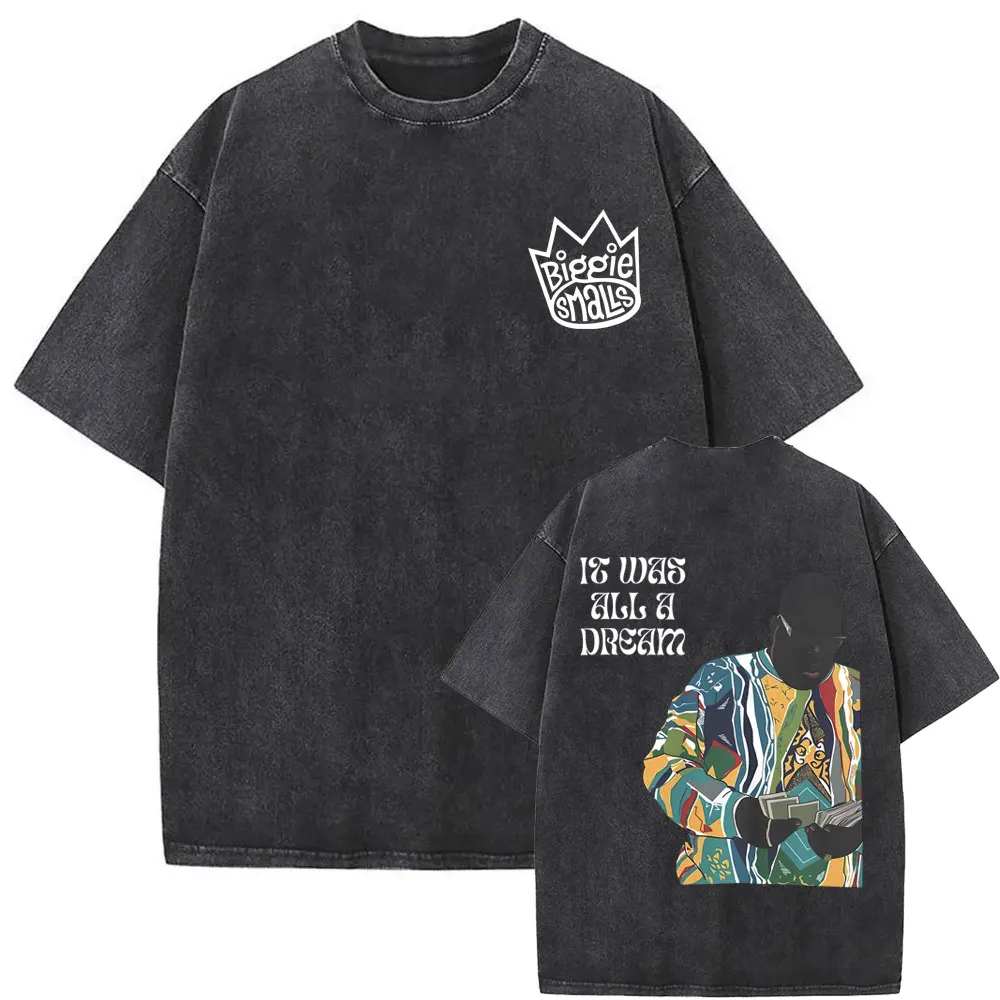 Rapper The Notorious Big Biggie Smalls Graphic Washed T-shirt Men Women Hip Hop Oversized Vintage Tshirt Male Fleece Cotton Tees