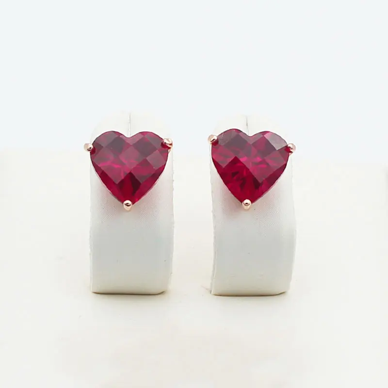 

585 purple gold plated 14k rose gold heart ruby earrings for women romantic light luxury ear studs engagement jewelry