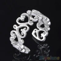 lady chic silver plated hollow love heart open finger ring valentines day gift