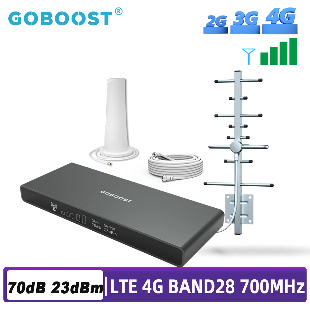 GOBOOST Band28 700 Mhz Cellular Amplifier 3G 4G Repeater FDD Cell Phone Signal Booster 4G LTE Mobile Network Antenna A Full Kit