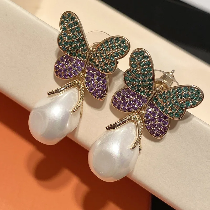 

Bilincolor Fashion White Pearl Butterfly Earring for Women Bridal Wedding Gift