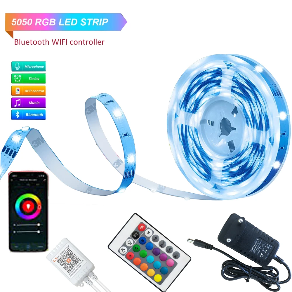 

Dimmable LED Strip Lights 10 15 20meter Flexible Bluetooth RGB Tape 5050 5-30M WIFI Controller Waterproof Diode DC12V Lighting