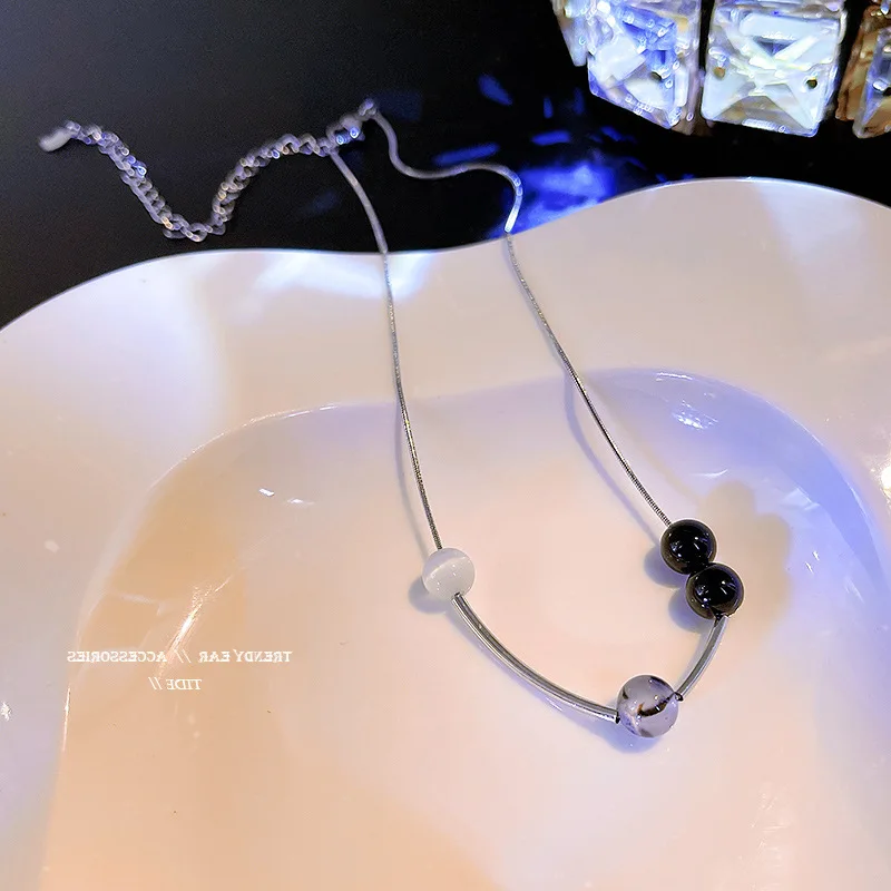

Jewellery European Fashion Design Sense Same Titanium Steel Necklace Female Personality Cold Clavicle Simple Opal