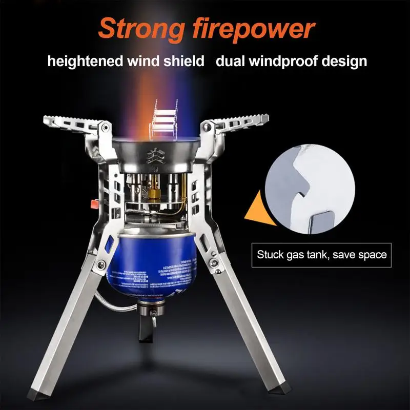 Windproof Camp Stove 6800W High Power Portable Picnic Camping Stove Multi-level Firepower Adjustment Stove Burner