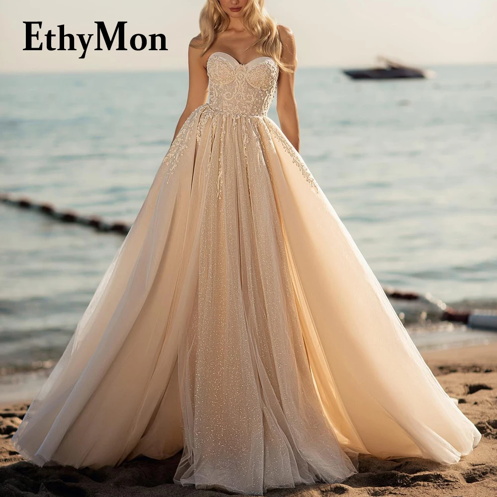 

Ethymon Sleeveless Attractive Tulle Backless High Slit Wedding Dresses Sweetheart Appliques Customised Vestidos De Novia Pleat