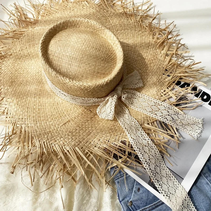 

Summer Natural Raffia Straw Hat Women Holiday Travel Beach Hat Handmade Weave Panama Female Wide Brim Sun Protection Sun Hat