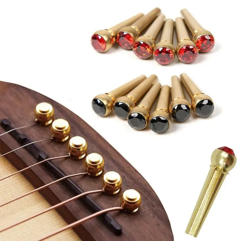 

6 шт. медные булавки для гитары, мостовые булавки для акустической гитары с цветным корпусом, латунные круглые аксессуары для гитары