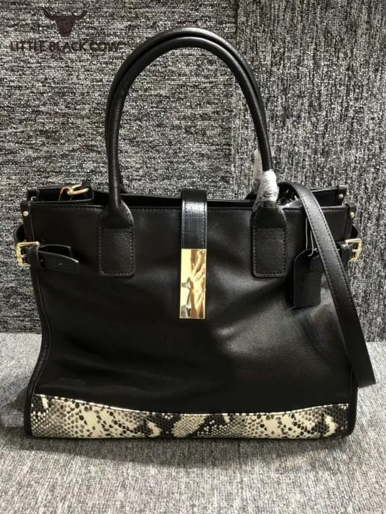 

Office Ladies Elegant Totes Genuine Leather Fashion Handbag Vintage Snake Pattern Shoulder Bag Women Single Crossbody Bags New