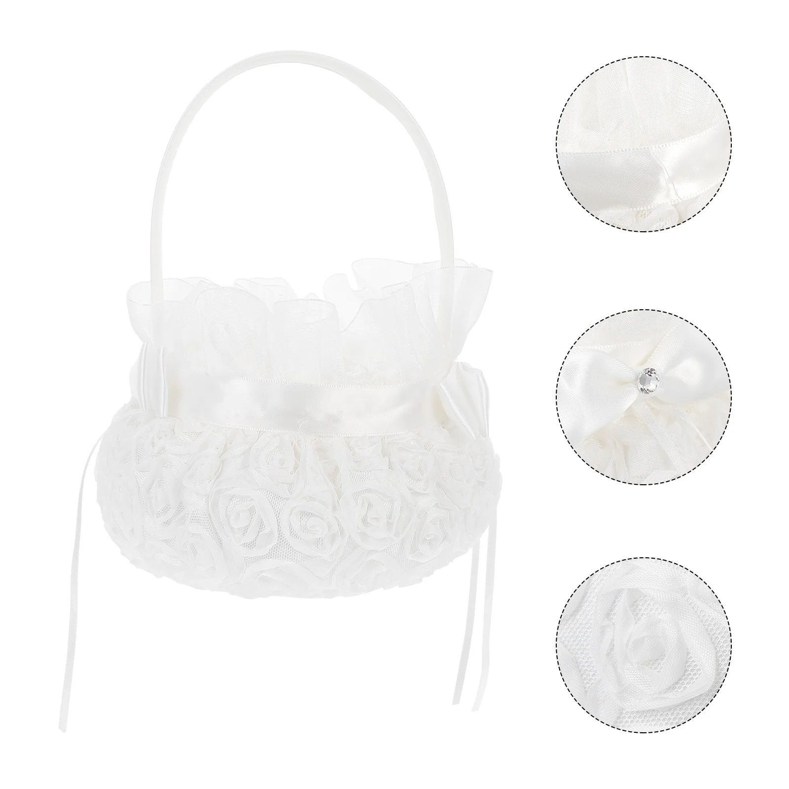 

Basket Flower Wedding Girl Basketsweddings Petals Ceremony White Petal Small Bridebridal Bowknot Handle Lace Party Set Realrose
