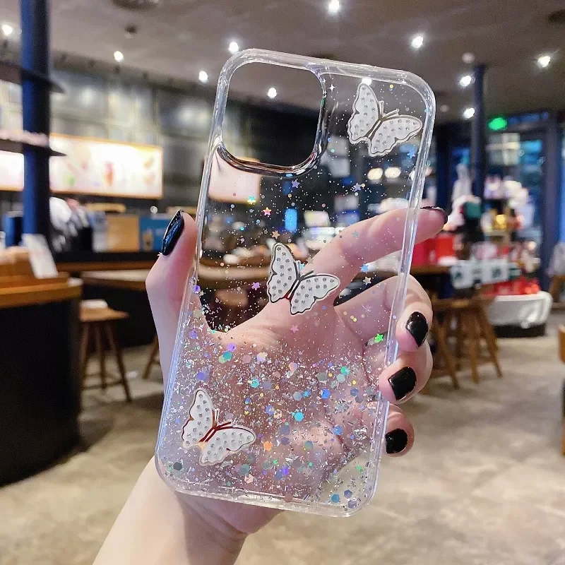 

Glitter Silicone Butterfly Diamond Case For OPPO A94 A74 A54 A55 A93 A73 A72 A53 A92 S A91 A8 A5 A9 A52 Reno 5 4 F Lite Cover