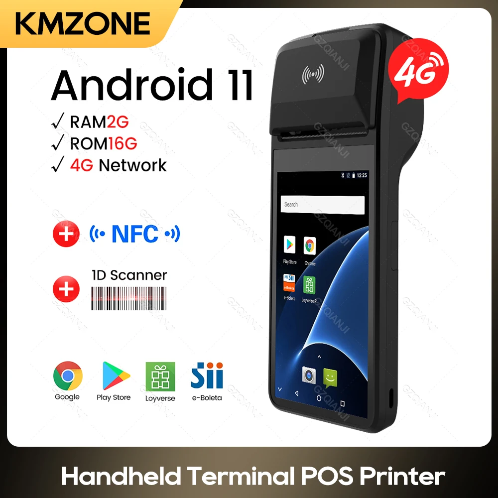 

Handheld Thermal POS Android 11 5.5'' HD Touch 4G Wifi Bluetooth Wireless 58mm Printers NFC Barcode Scanner Impresoras