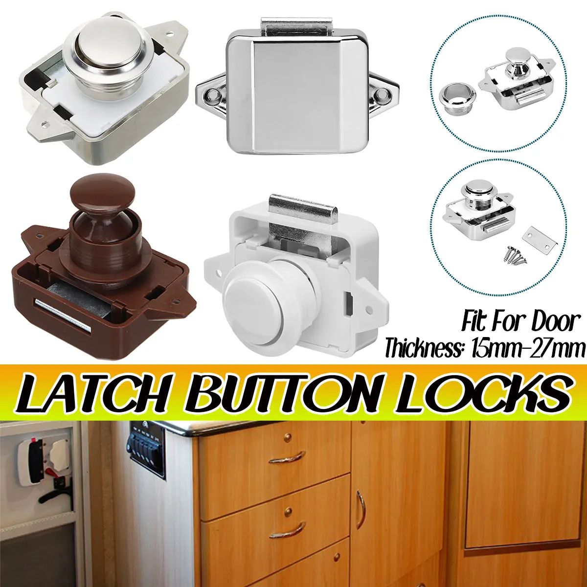 

10pcs Camper Car Push Lock RV Caravan Boat Motor Home Cabinet Drawer Latch Button Locks Furniture Door Lock Marine Hardware