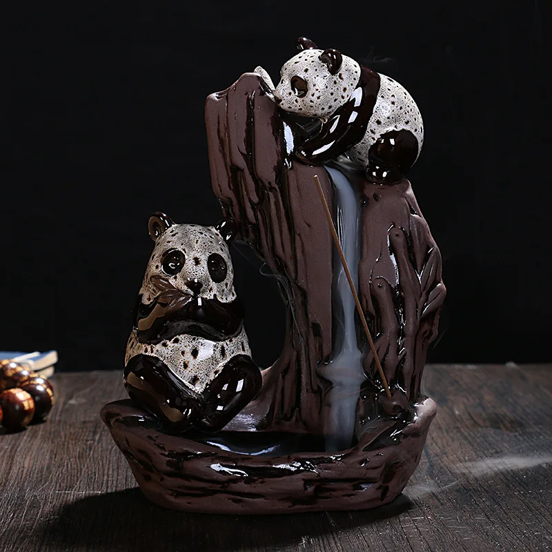 

Lucky Panda Ceramic Incense Burner Backflow Incense Cones Censer Creative Home Decor Incense Holder Living Room Office Ornament