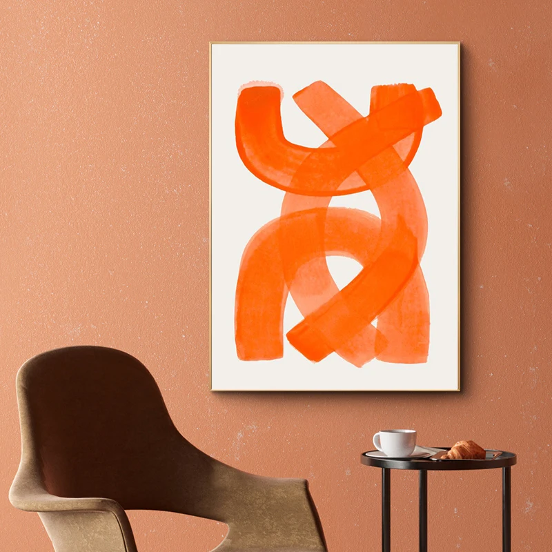 

Современная абстрактная картина средневековая Акварельная кисть плакат оранжевый холст печать живопись настенное Искусство гостиная дом...