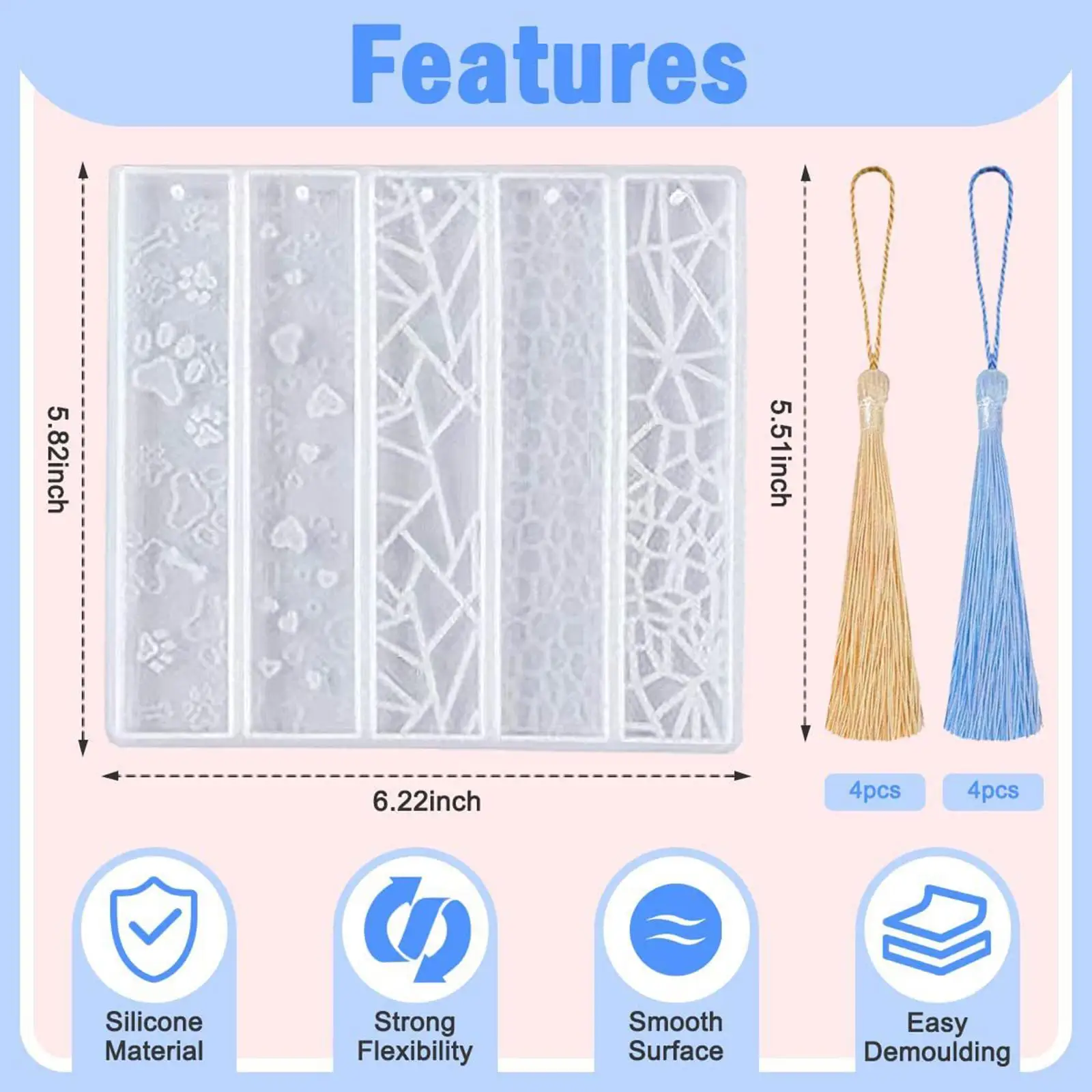 

5x Rectangle Bookmark Tool Tassel Accessories Pendant Casting Ruler Making