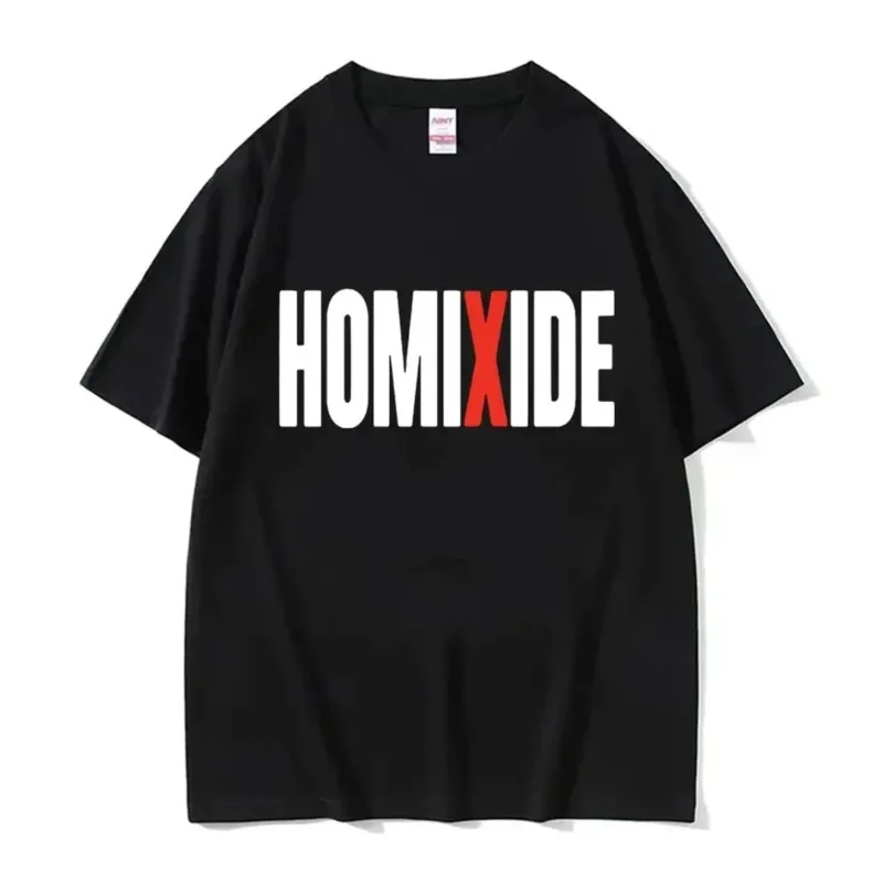 Фото Футболка Rapper homixide с графическим принтом, модная футболка унисекс в стиле хип-хоп, мужские повседневные хлопковые футболки оверсайз с коротким рукавом №1