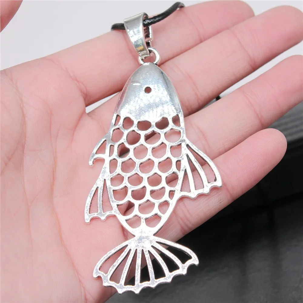 Ожерелье-цепочка из искусственной кожи с подвеской в виде большой рыбы, 84x44 мм