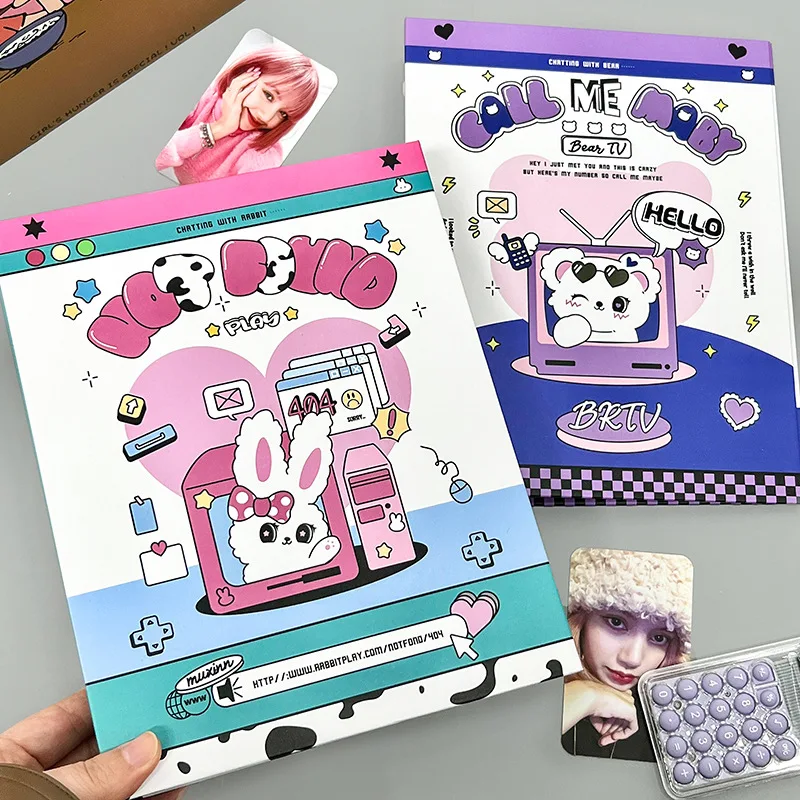 

A5 Kpop Kawaii Rabbit Photo Card Loose-Leaf Flipchart Binder Collection Book Idol Figure Collection Postcard Stickers Stationery