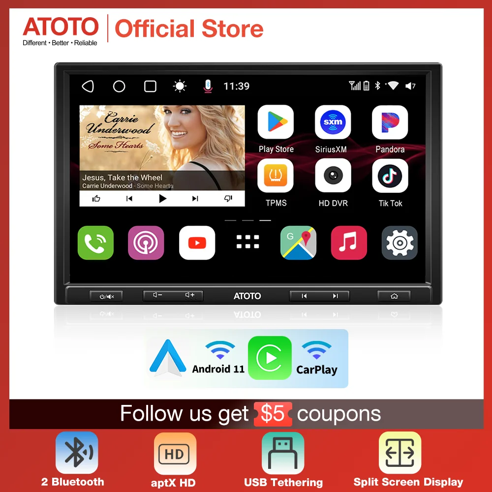 

ATOTO 10.1 Inch Car Radio Multimedia Video Player 2din Android 10.0 Car Stereo Navigation With Wireless CarPlay Dual Bluetooth