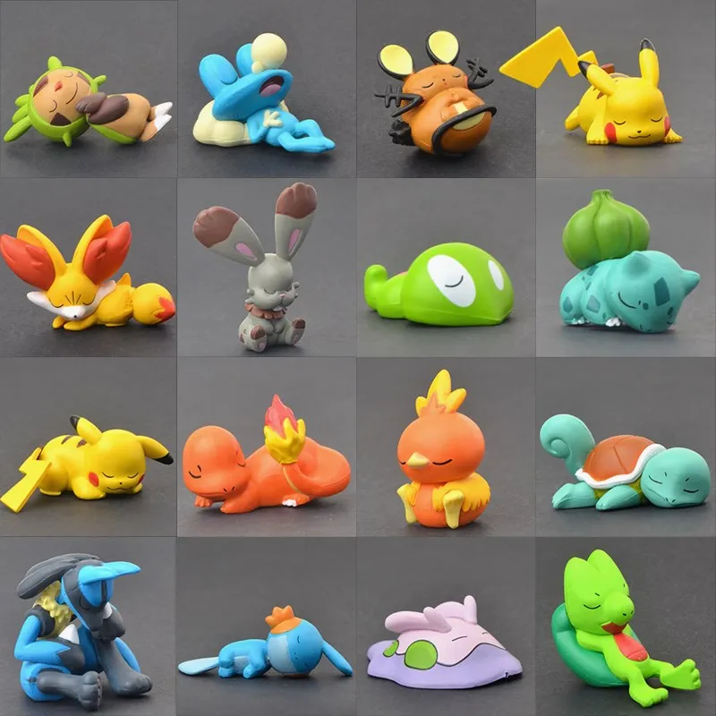 

Anime Figure Pokemon Sleeping Pikachu Squirtle Charmander Bulbasaur Treecko Action Figure Collectible Gifts Toys for Kids
